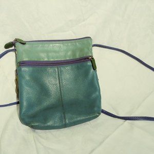 RFID small leather teal shoulder bag